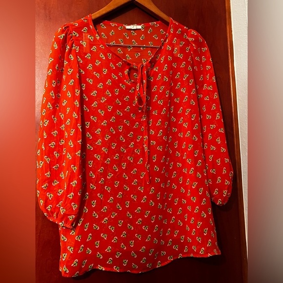 Anthropologie Pleione Orange semi sheer floral top size XS Women - Picture 4 of 8